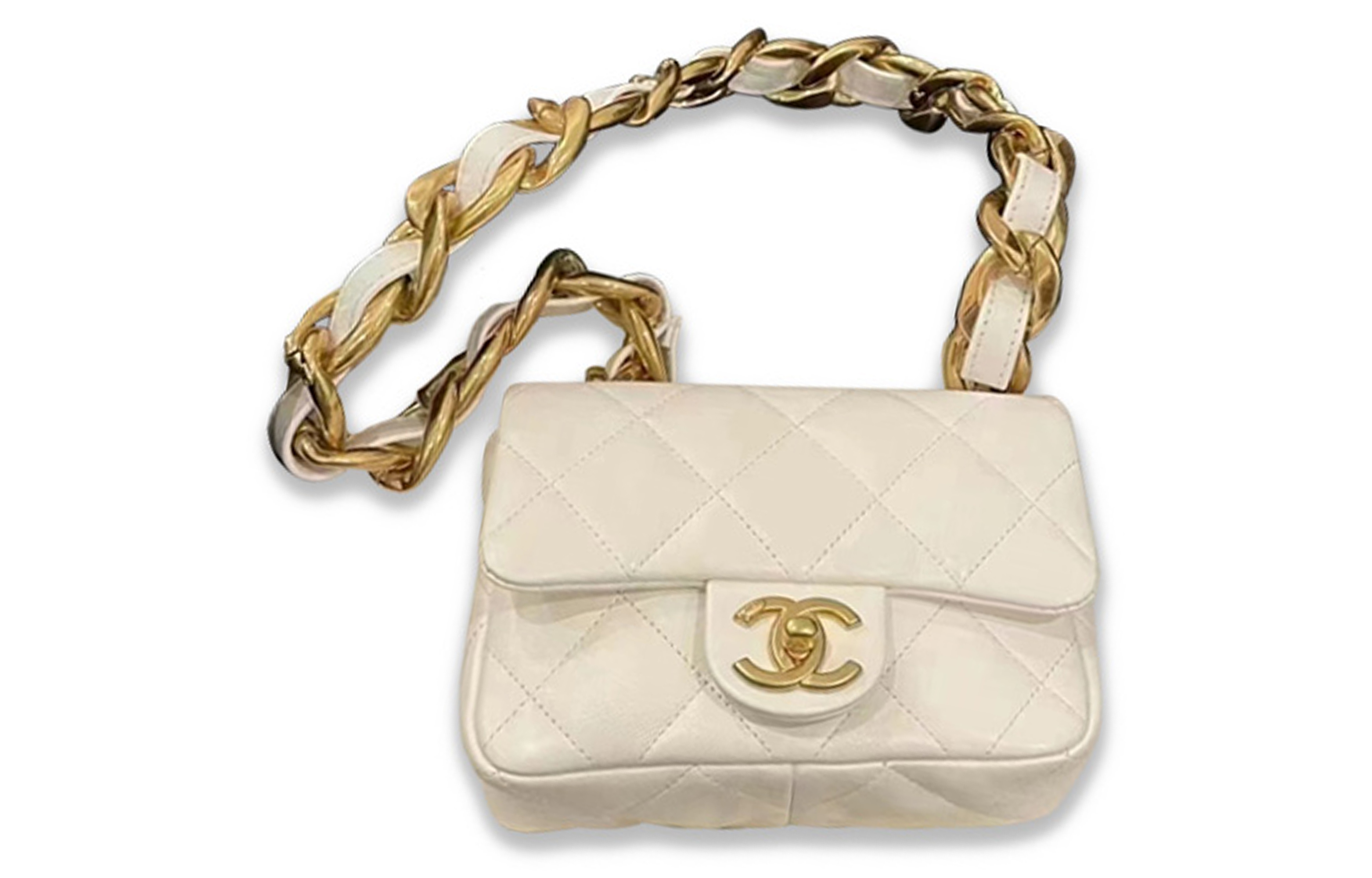 

CHANEL Миниатюрная женская сумка через плечо из овчины белого цвета