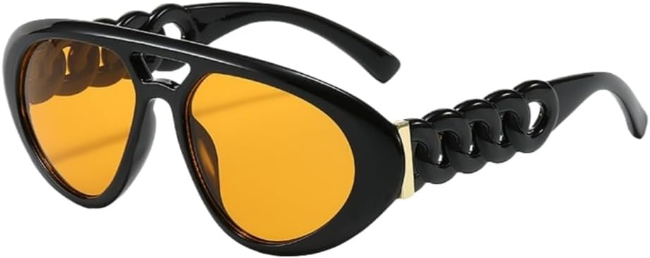 

Крупные солнцезащитные очки с двойной перемычкой овальной формы для женщин, ретро-очки с цветными линзами, модные солнцезащитные очки для мужчин с защитой от УФ-излучения UV400 UJNHGQ, Black Yellow