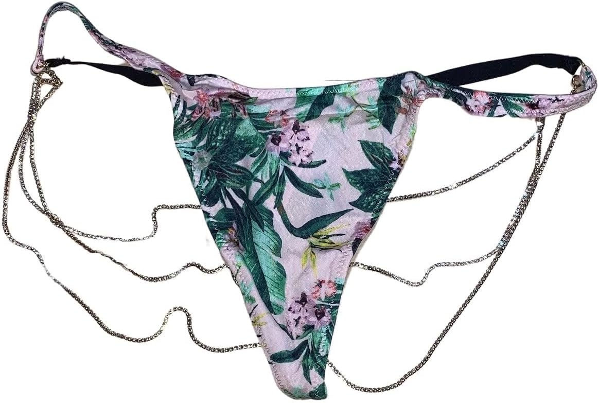 

Трусики-стринги Victoria's Secret Very Sexy Shine с цветочным принтом и цепочкой, стразами, разноцветные, новые, Floral