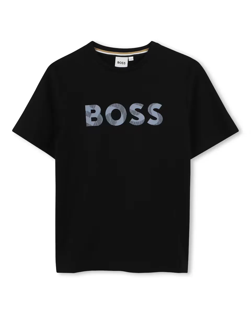 

Футболка для мальчика из 100% хлопка с логотипом спереди BOSS Kidswear, черный