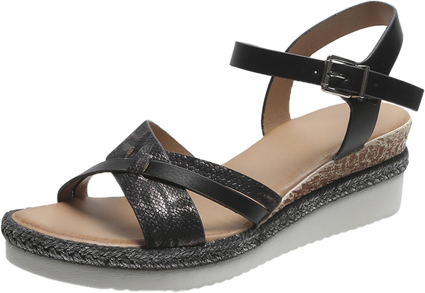 

Ортопедические сандалии для женщин летние на платформе сандалии на танкетке с открытым носком, с перекрестными ремешками эспадрильи, сандалии на щиколотке, на пуговице, пляжные бохо, удобная обувь для улицы Generic, черный