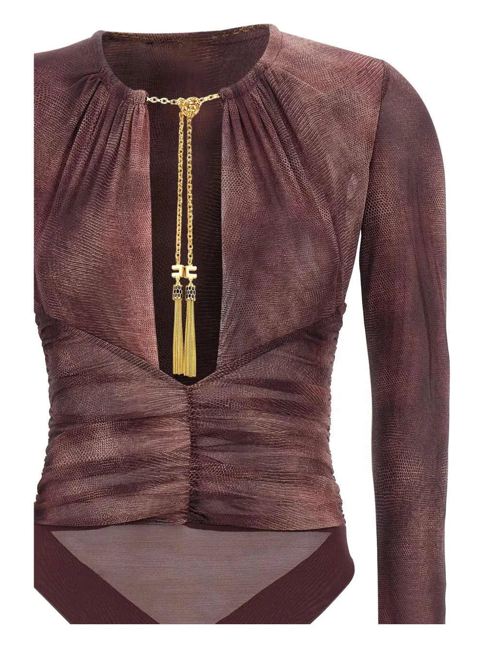 

Боди с принтом под змеиную кожу и драпировкой Elisabetta Franchi, коричневый