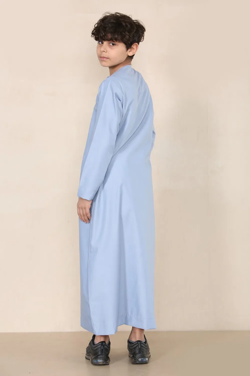 Arabic Thobes Детская синяя блузка для мальчиков, эмиратская джубба, исламская одежда, кафтан, праздничный шнурок с кисточками — фото 3