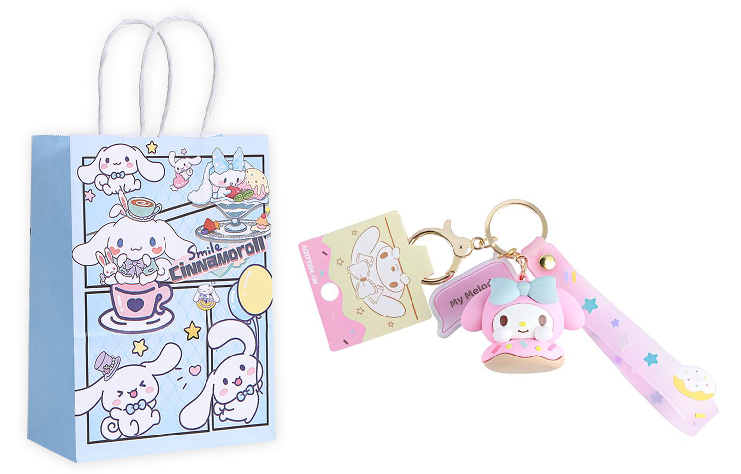 

Sanrio Привет Китти Мелоди ПВХ виниловая мягкая металлическая подвеска унисекс, My Melody+Exquisite Shopping Bag