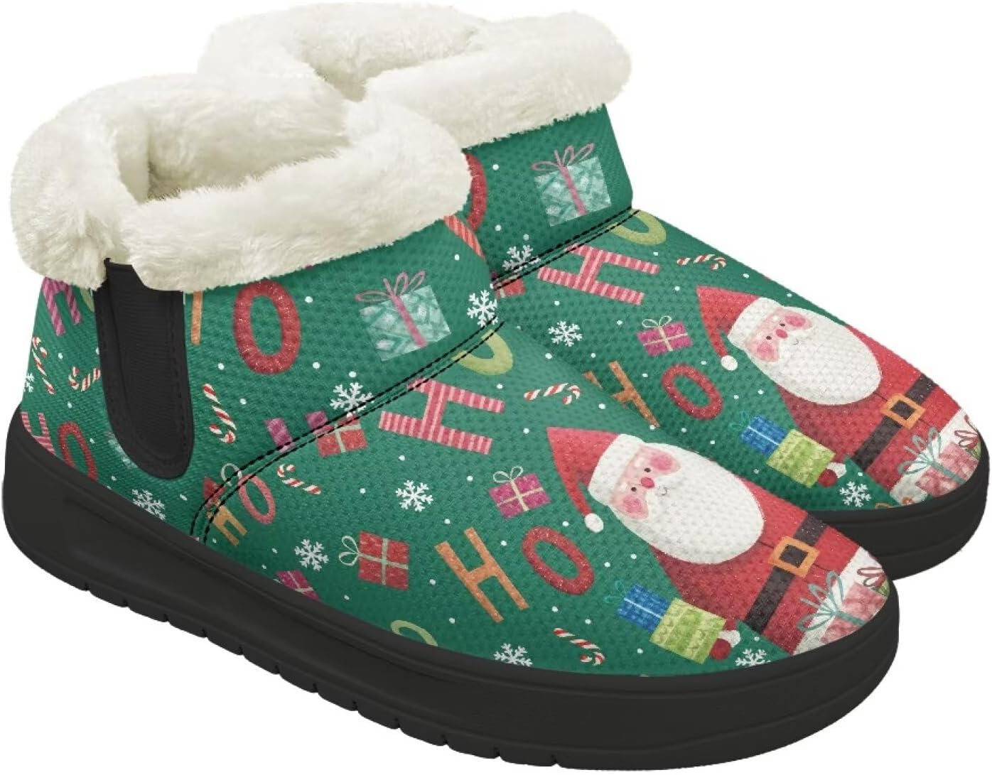 

Зимние ботинки для женщин и мужчин, минималистичные, теплые с мехом, с широким носком, на щиколотку, с легким надеванием, для прогулок и бега Chririnla, Ho Ho Ho Santa Claus