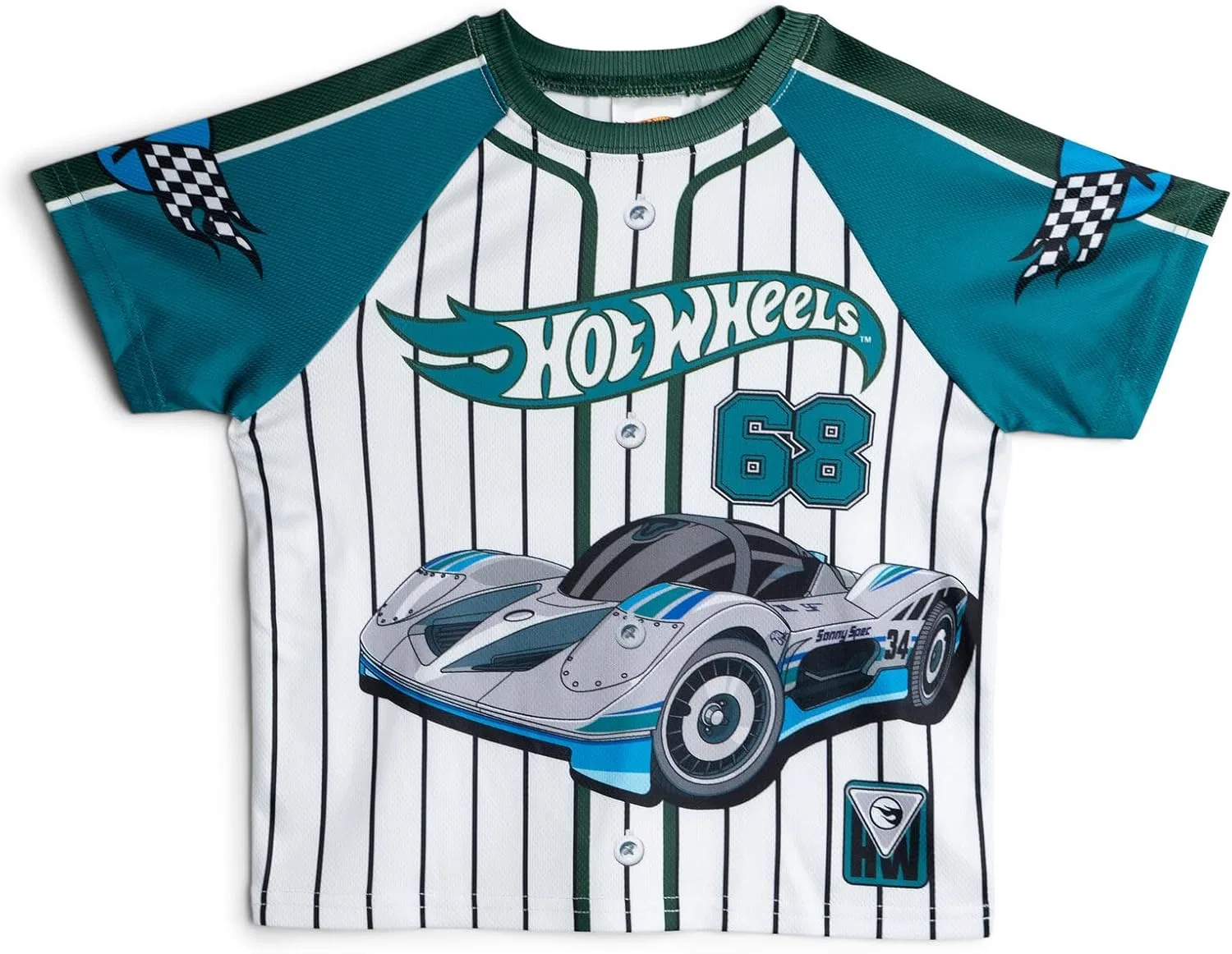 Комплект одежды Hot Wheels: спортивная сетчатая бейсбольная футболка и шорты, размеры для малышей и детей постарше (2T - 10-12), Tropical Teal Green — фото 2