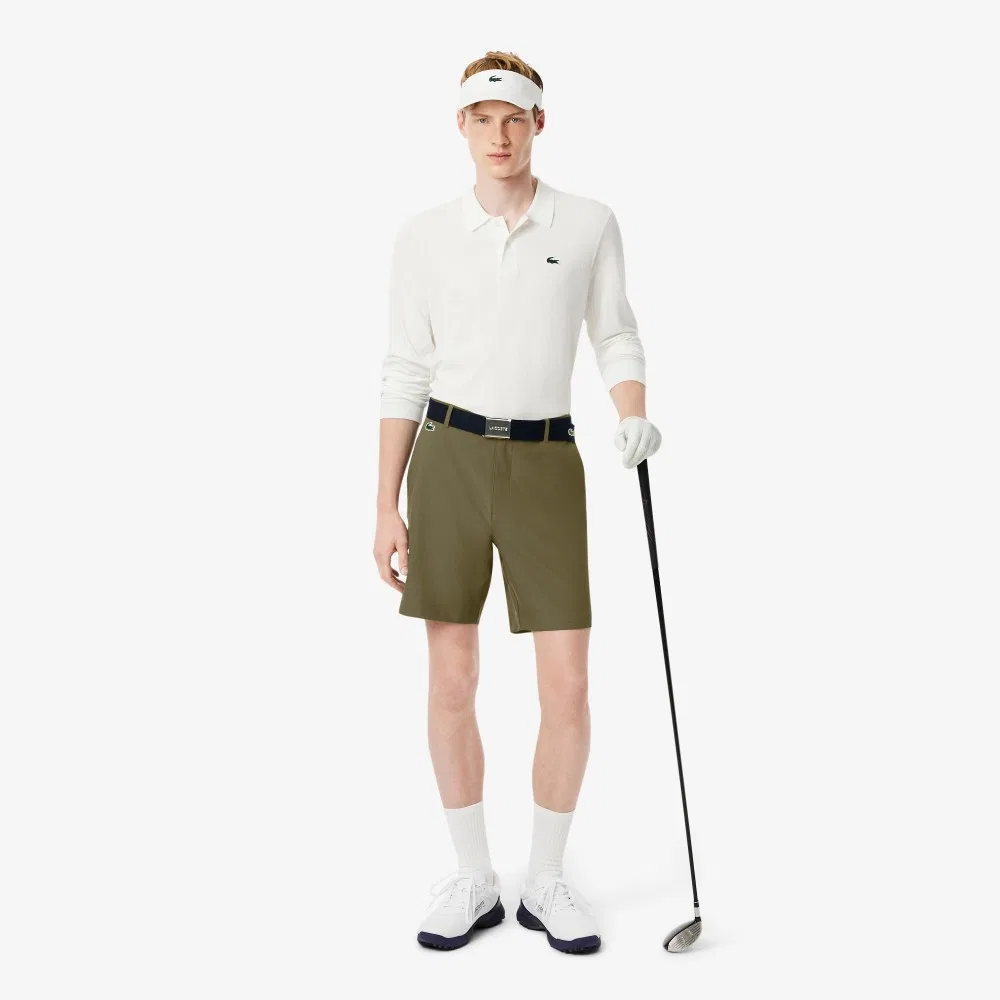Мужские гольф-бермуды Lacoste из смесовой ткани, цвета хаки — фото 4