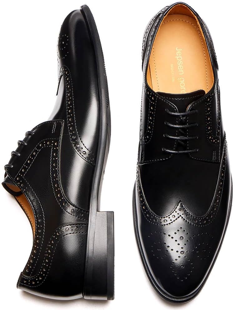 Мужские классические туфли Jepsengord Wingtip из натуральной кожи коровы, оксфорды с брогированием, формальные деловые и свадебные дерби Jepsen Gord, черный — фото 3