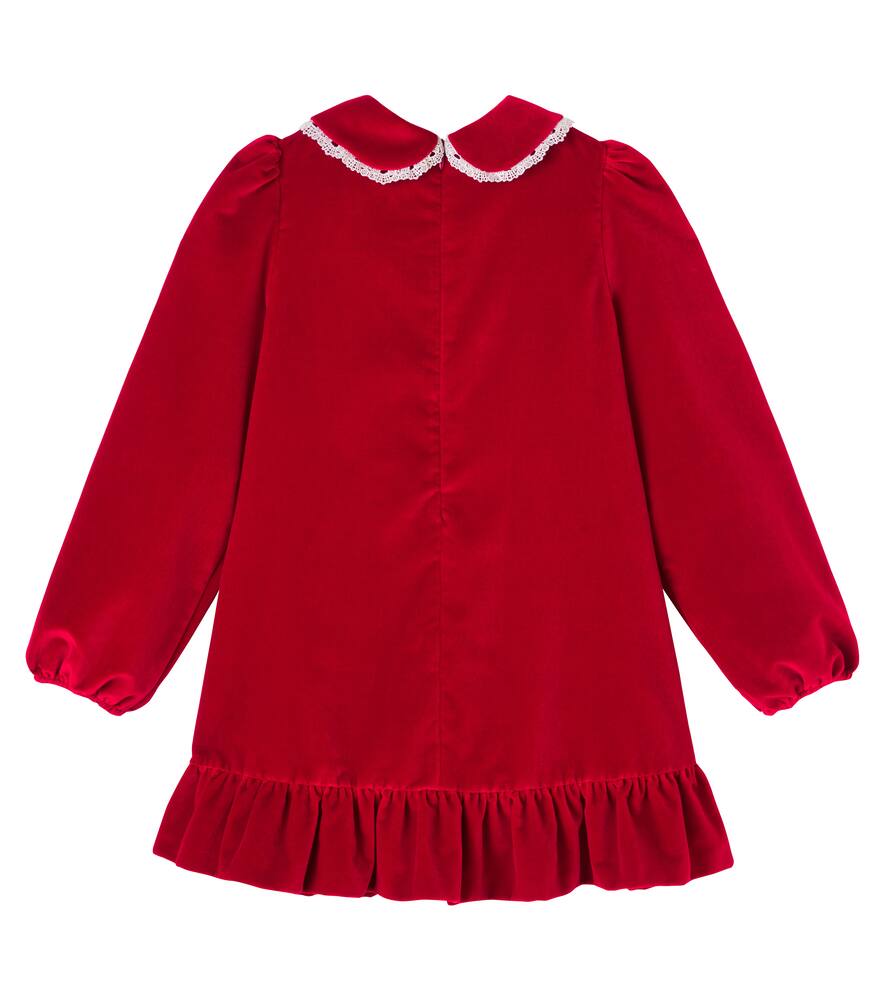Платье из хлопкового вельвета с кружевной отделкой Dolce&Gabbana Kids, Red — фото 4