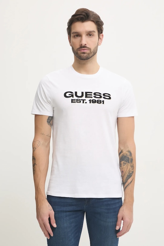 

Хлопковая футболка Guess, белый
