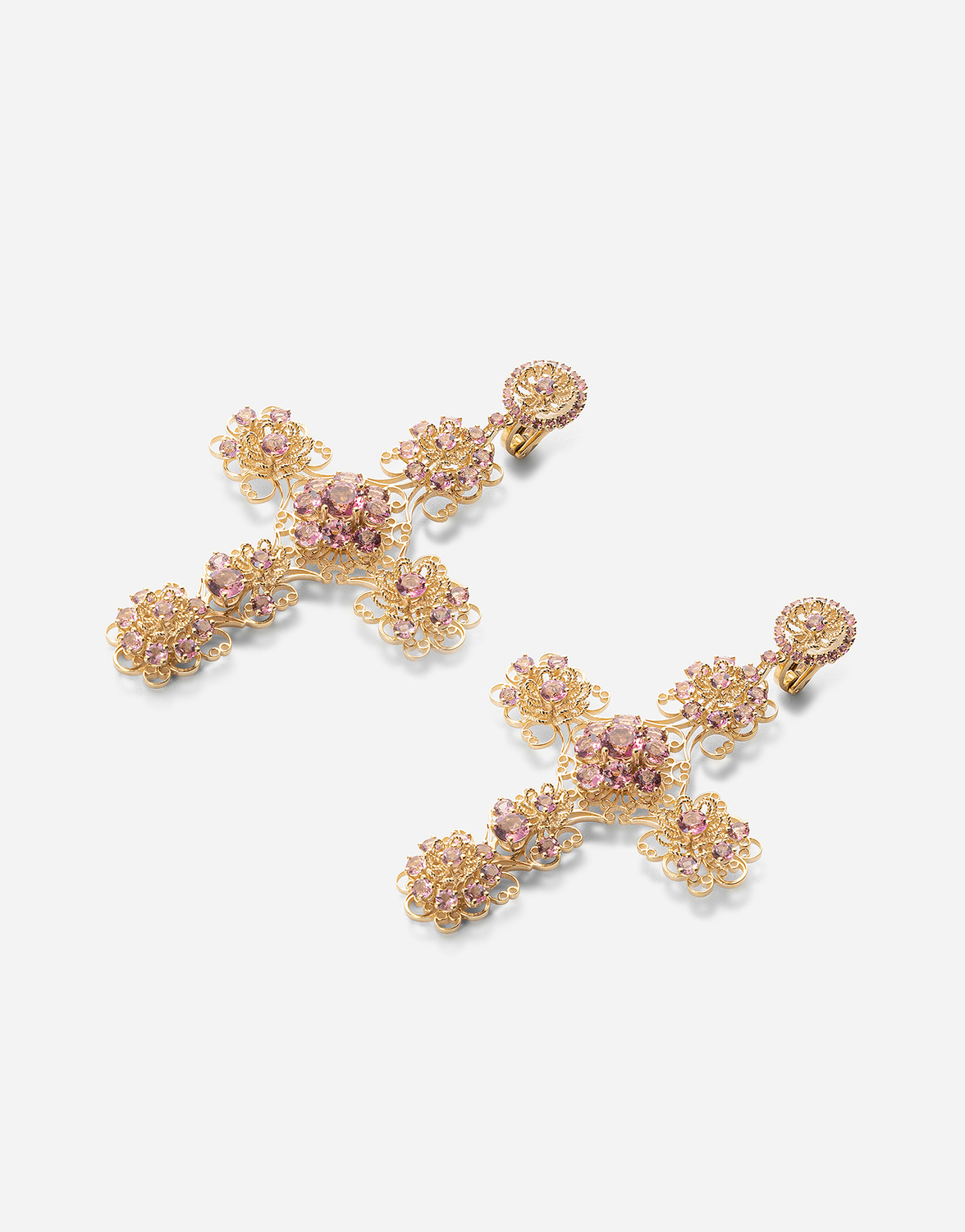 DOLCE & GABBANA Серьги филигранной работы из желтого золота 18 карат и с розовыми турмалинами — фото 2