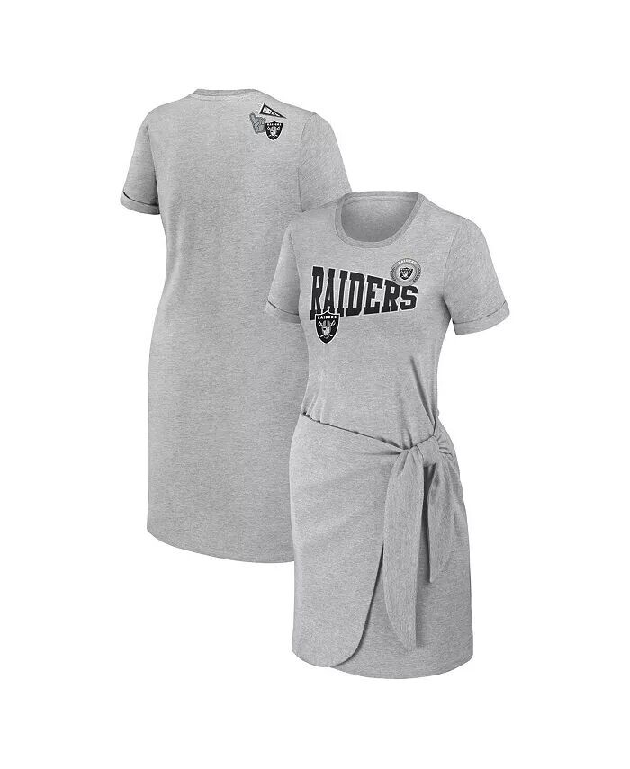 

Женское платье-футболка с узлом цвета «серый» Las Vegas Raiders WEAR by Erin Andrews