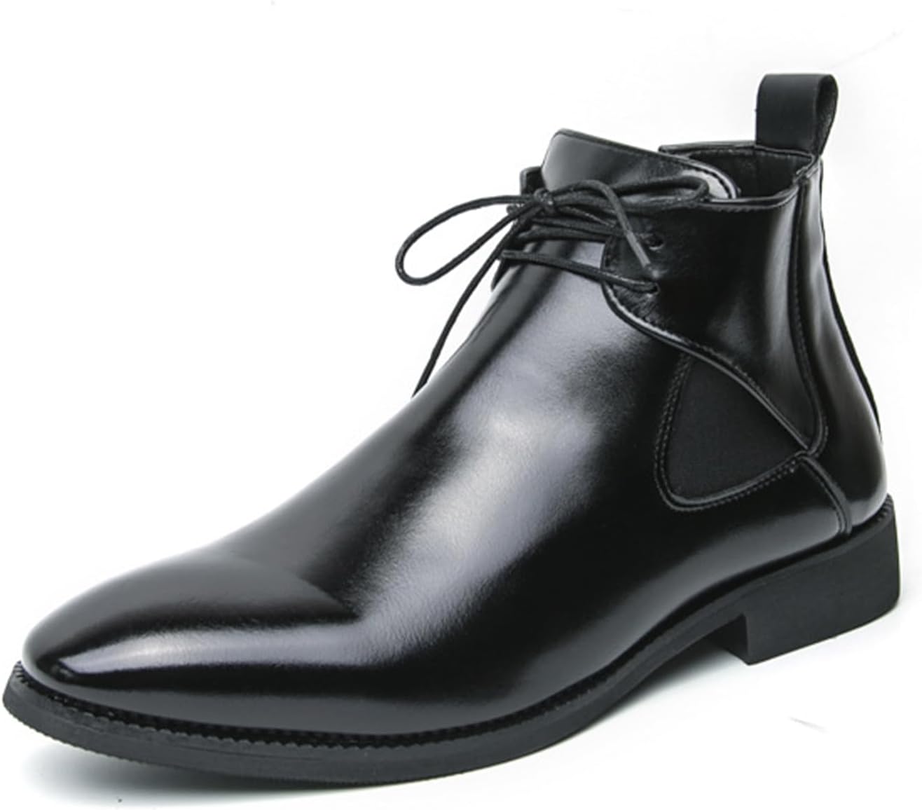 

Мужские кожаные ботинки челси на массивном каблуке с шнуровкой, ретро с заостренным носком, эффект потертой кожи, противоскользящие, для бизнеса, вечеринок, свадеб, формальные оксфорды Fifilapin, черный