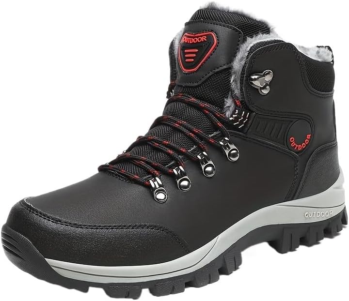 

Зимние походные ботинки - ветронепроницаемые, термальные, с пушистой подкладкой, мужские снежные ботинки для холодной погоды Fmshi, черный