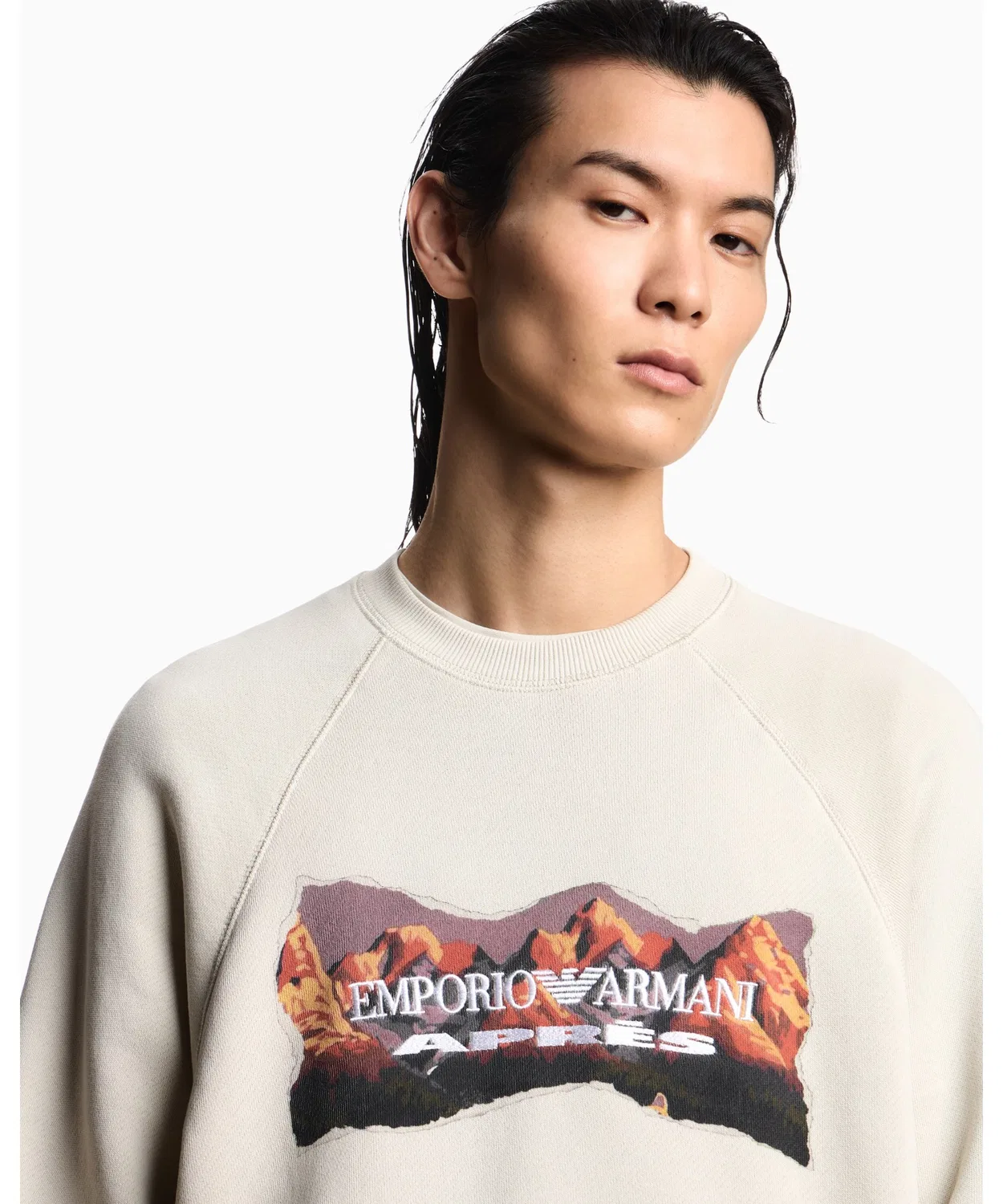 Свитшот Emporio Armani с принтом гор, хлопок, айвори — фото 3