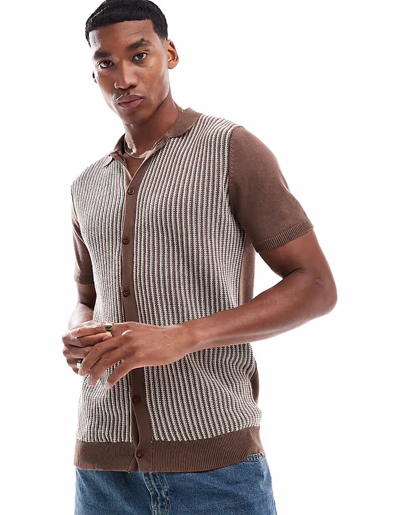 

Вязаная рубашка с короткими рукавами коричневого цвета Brave Soul