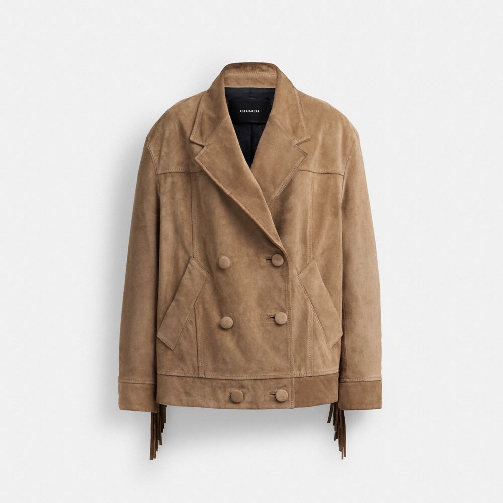 

Куртка из замши с бахромой COACH, цвет dark beige