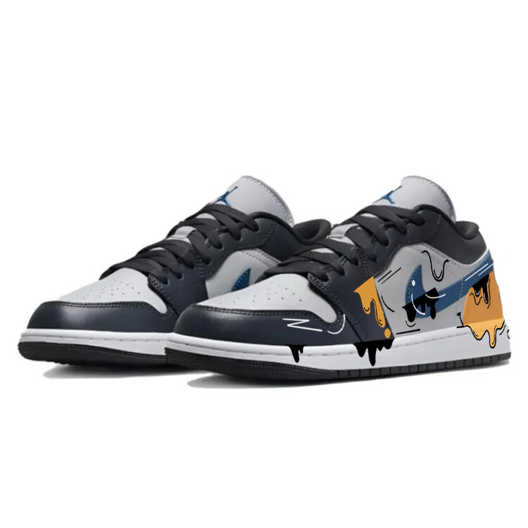 Кроссовки Air Jordan 1 Vintage Basketball Shoes Unisex Low-top Black/grey/blue, черный/синий