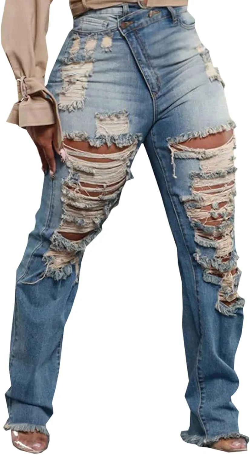 

Скинни джинсы с расклешенным низом для женщин, высокие, эластичные, с потертостями shengfan