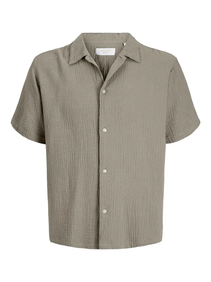 Рубашка хлопковая, JACK & JONES Junior, хаки
