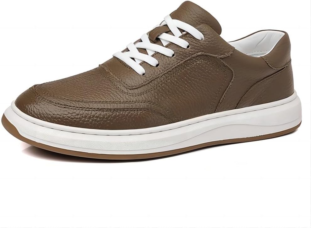 

Мужские модные кроссовки из натуральной кожи, для улицы, дышащие, комфортные для ходьбы, с эффектом увеличения роста, ручной работы Asifn, коричневый