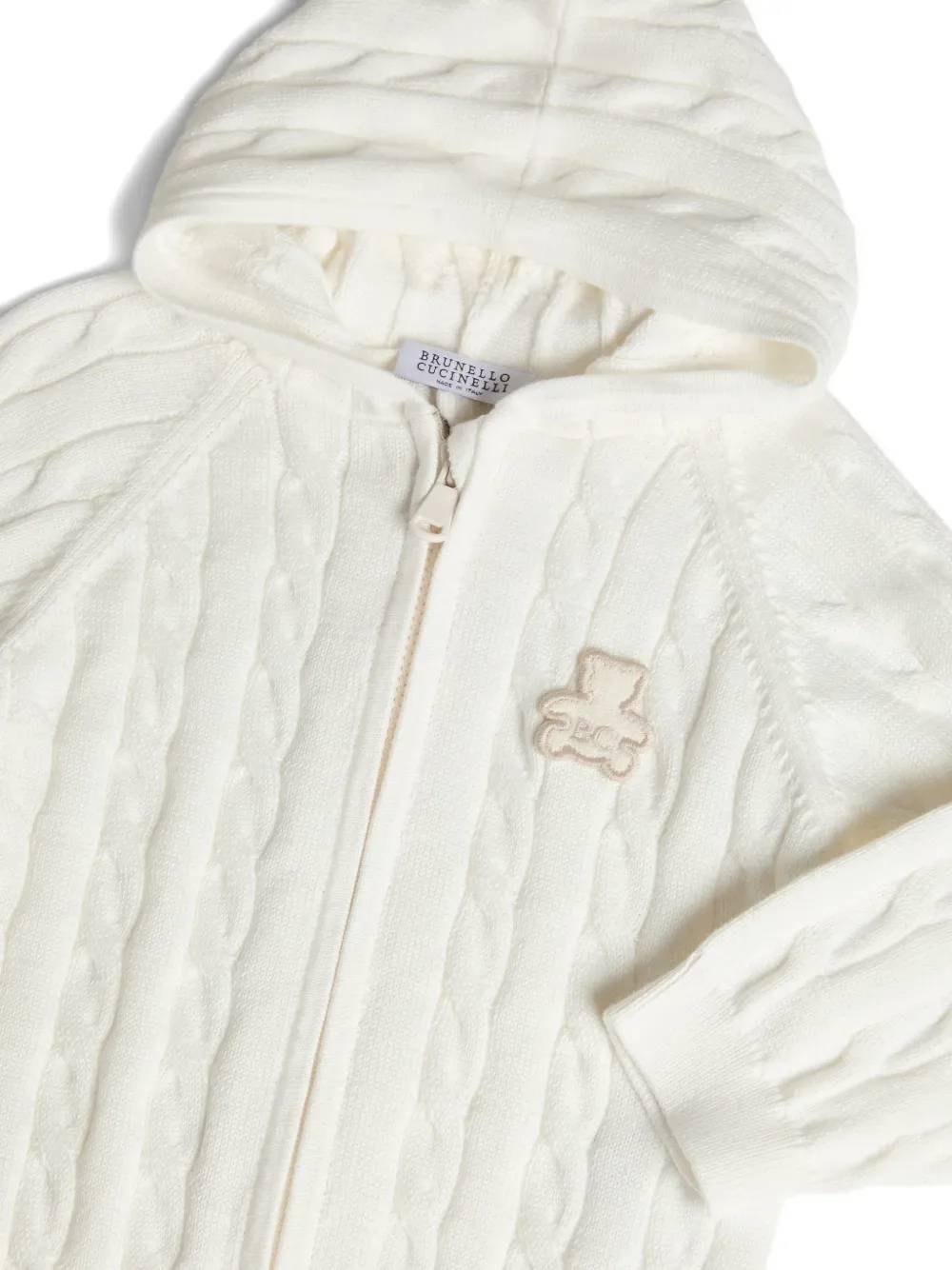 Толстовка Baby Bernie фактурной вязки с капюшоном Brunello Cucinelli Kids, белый — фото 3