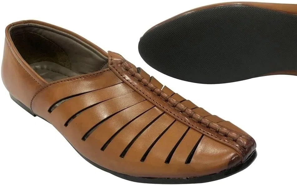 Shoe Bazar Мужские туфли в стиле пенджаби Jutti, коричневые туфли Sherwani, лоферы Jalsa Jutti, мужская дышащая обувь для жениха — фото 4