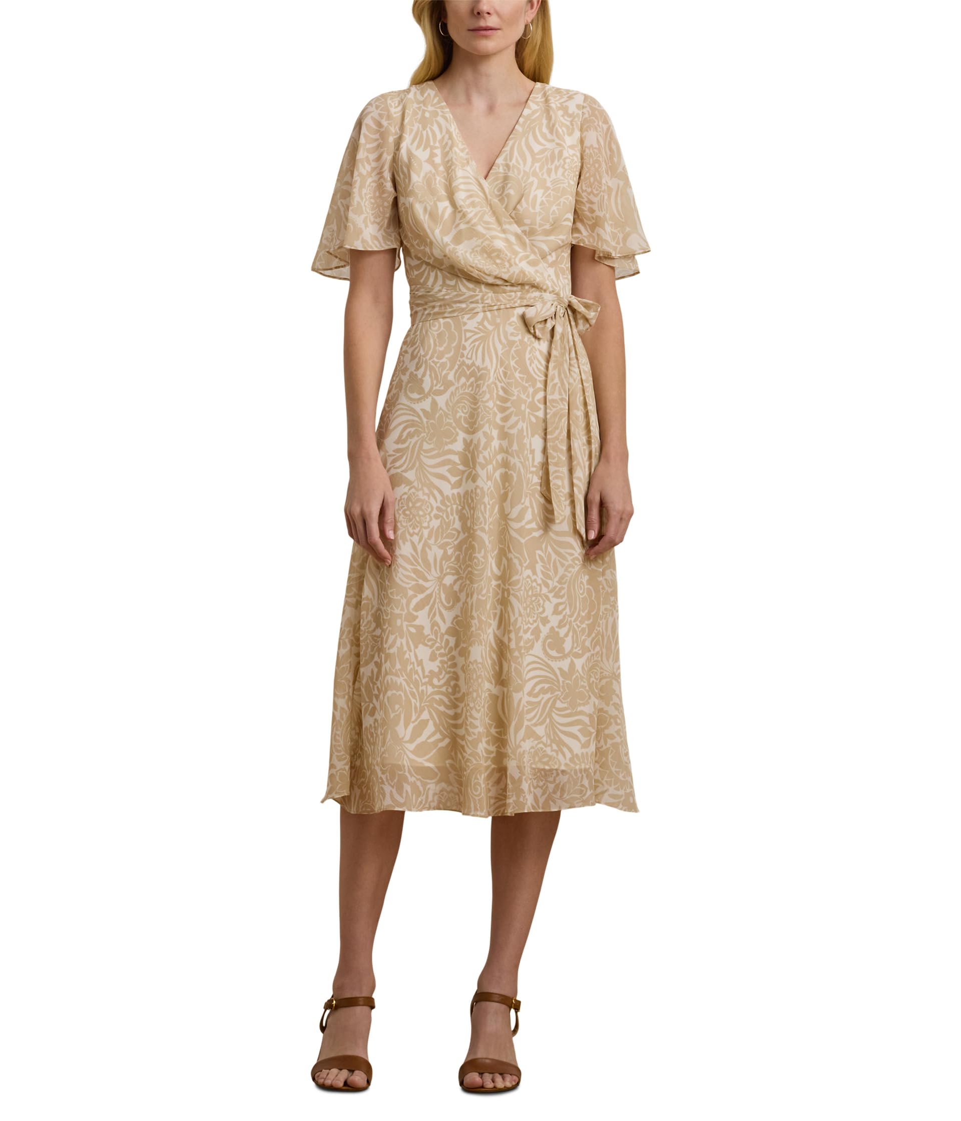 

Платье Lauren Ralph Lauren Floral Belted Crinkle Georgette Dress, Cream/Tan