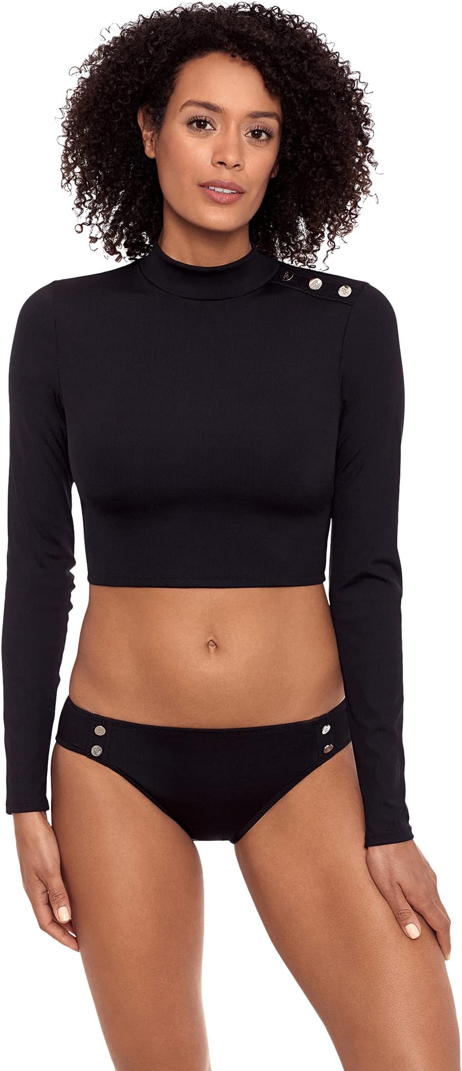 

Купальник Lauren Ralph Lauren Rib Solids Cropped Mock Neck Rashguard, черный