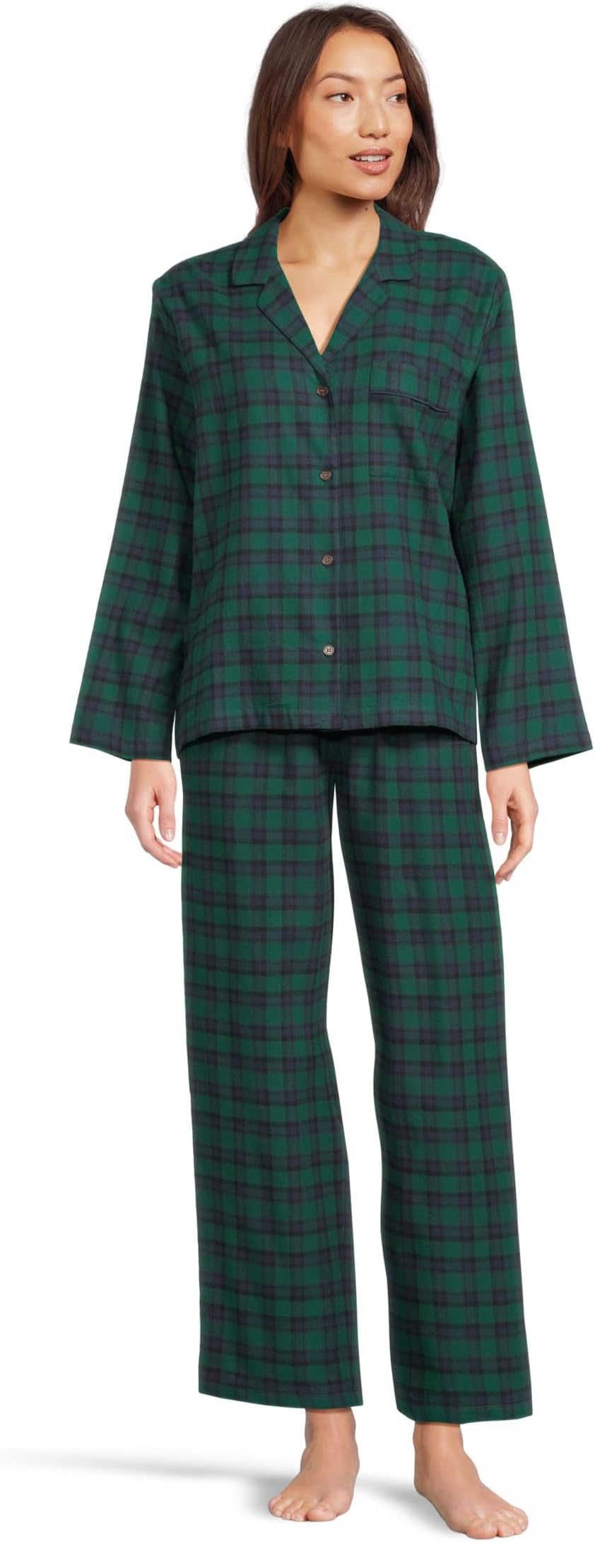 

Женская фланелевая длинная пижама Eberjey, Black Watch Tartan Rainforest/Na