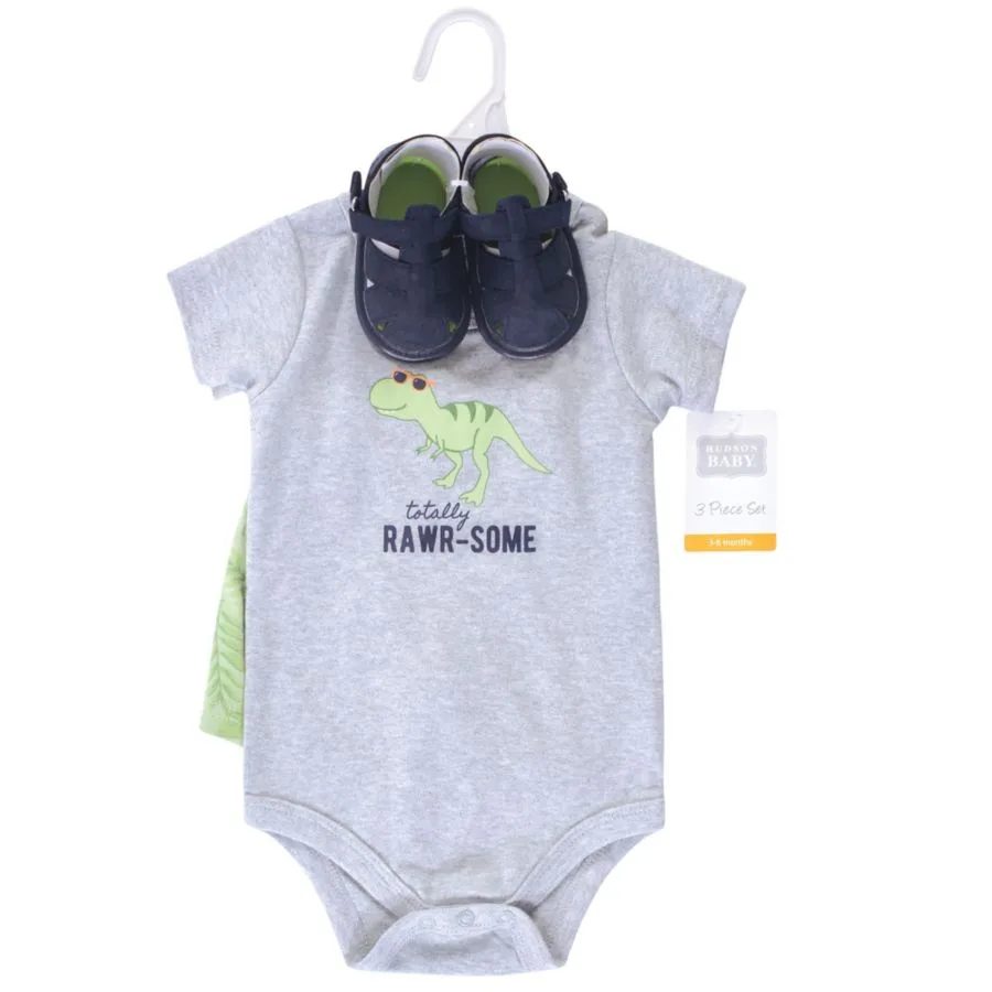 Хлопковый боди, шорты и комплект обуви Hudson Baby, Rawr-Some Dino — фото 3