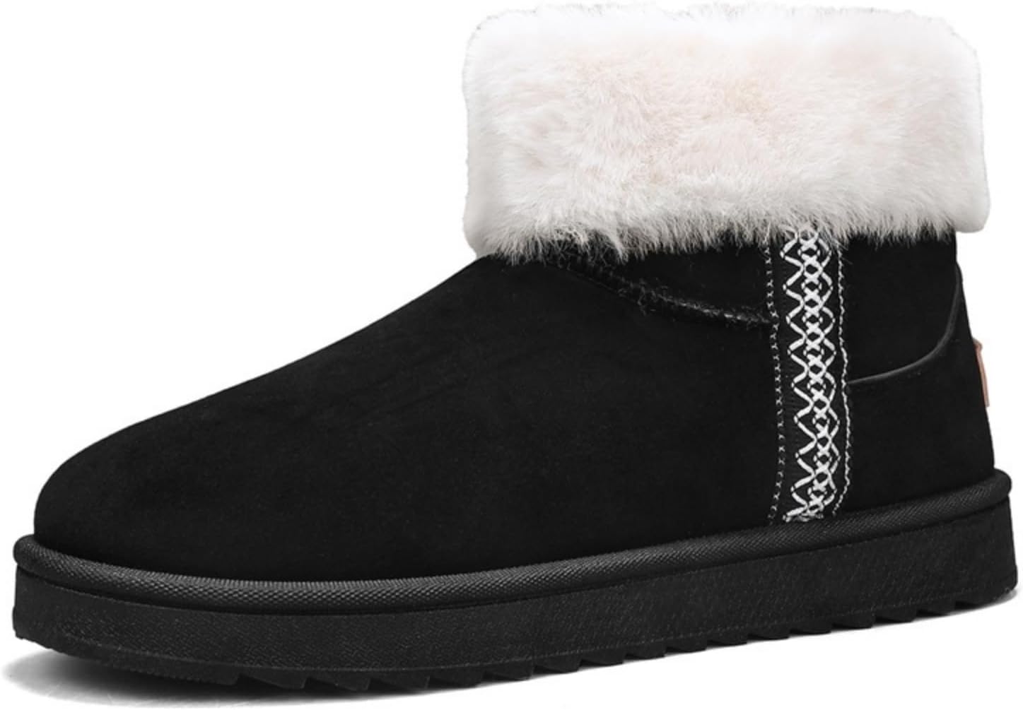 

Мужские зимние ботинки Khwfjas с флисовой подкладкой, теплые ботинки до щиколотки с пушистым воротником, морозоустойчивая обувь для улицы, удобные и стильные для снежных дней и повседневной носки, черный