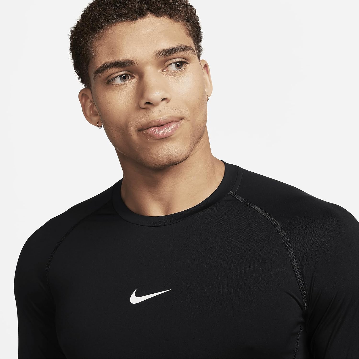 Мужская облегающая спортивная футболка с длинным рукавом Nike Pro Dri-fit, Black/White — фото 3