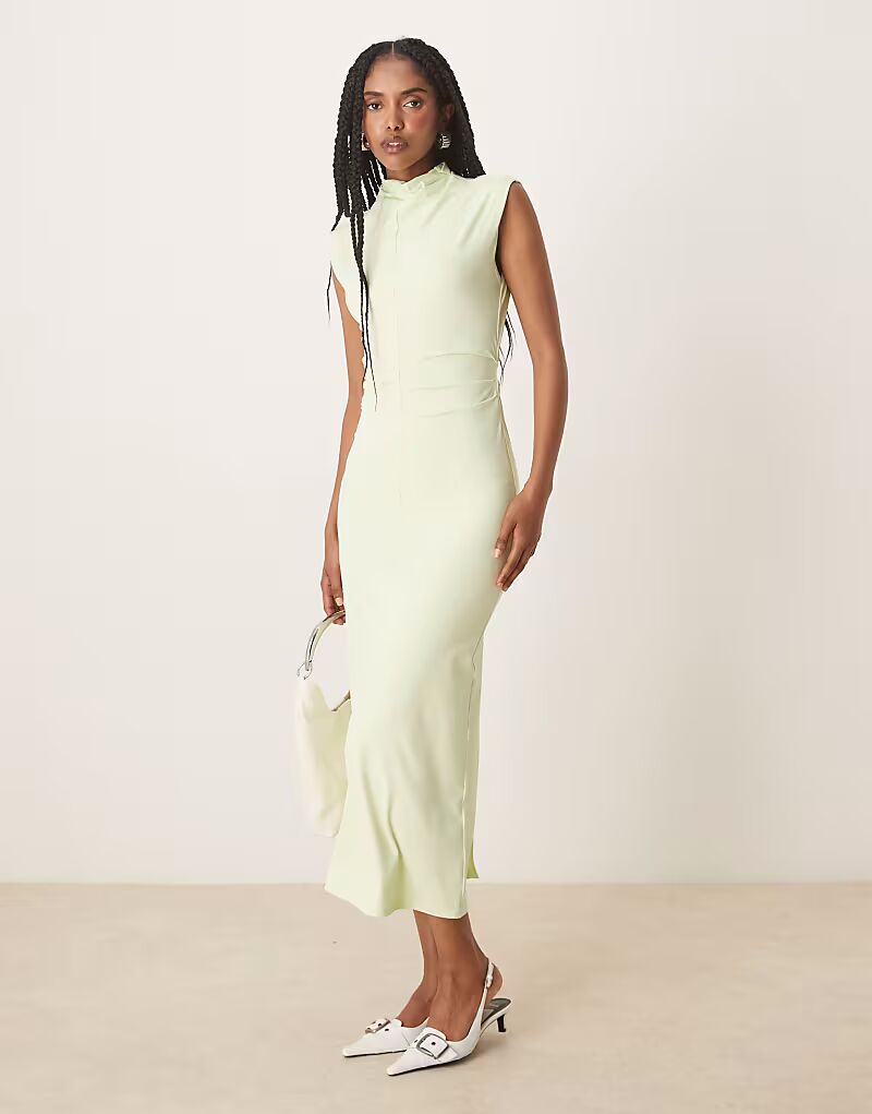 

Мягкое платье миди ASOS DESIGN с высоким воротом и сборками мятного цвета