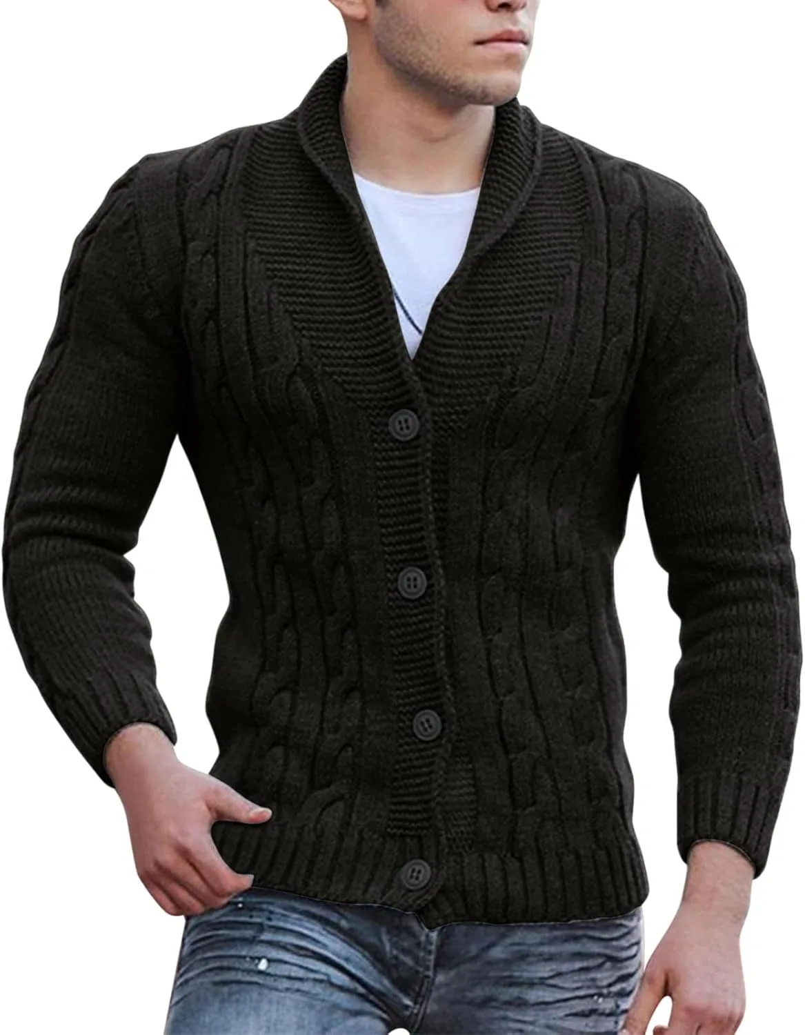 

Мужской кардиган с кабельной вязкой, свободный покрой Wunnhd