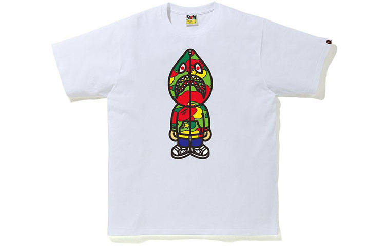 Футболка Bape Sta Camo Classic Milo Shark A BATHING APE, бело-зеленая — фото 4