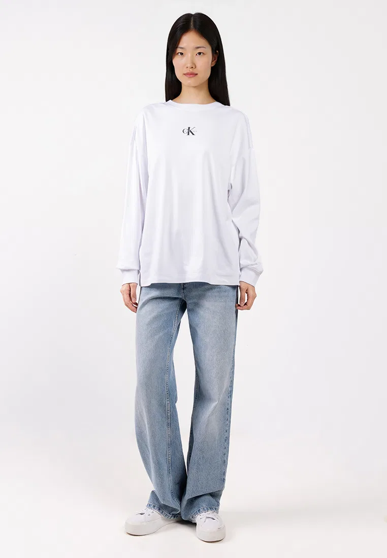Футболка оверсайз с длинным рукавом, круглый вырез, Calvin Klein Jeans, белый — фото 4