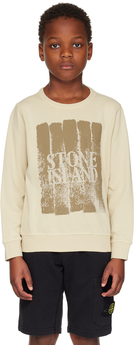 

Детский бежевый свитшот с принтом Stone Island Junior
