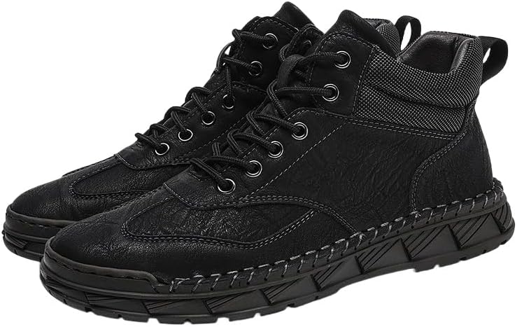 

Мужские высокие ботинки с бархатной подкладкой на осень/зиму - большой размер, кожаные ботинки на шнуровке, нескользящие, повседневные для походов Clolinde, черный