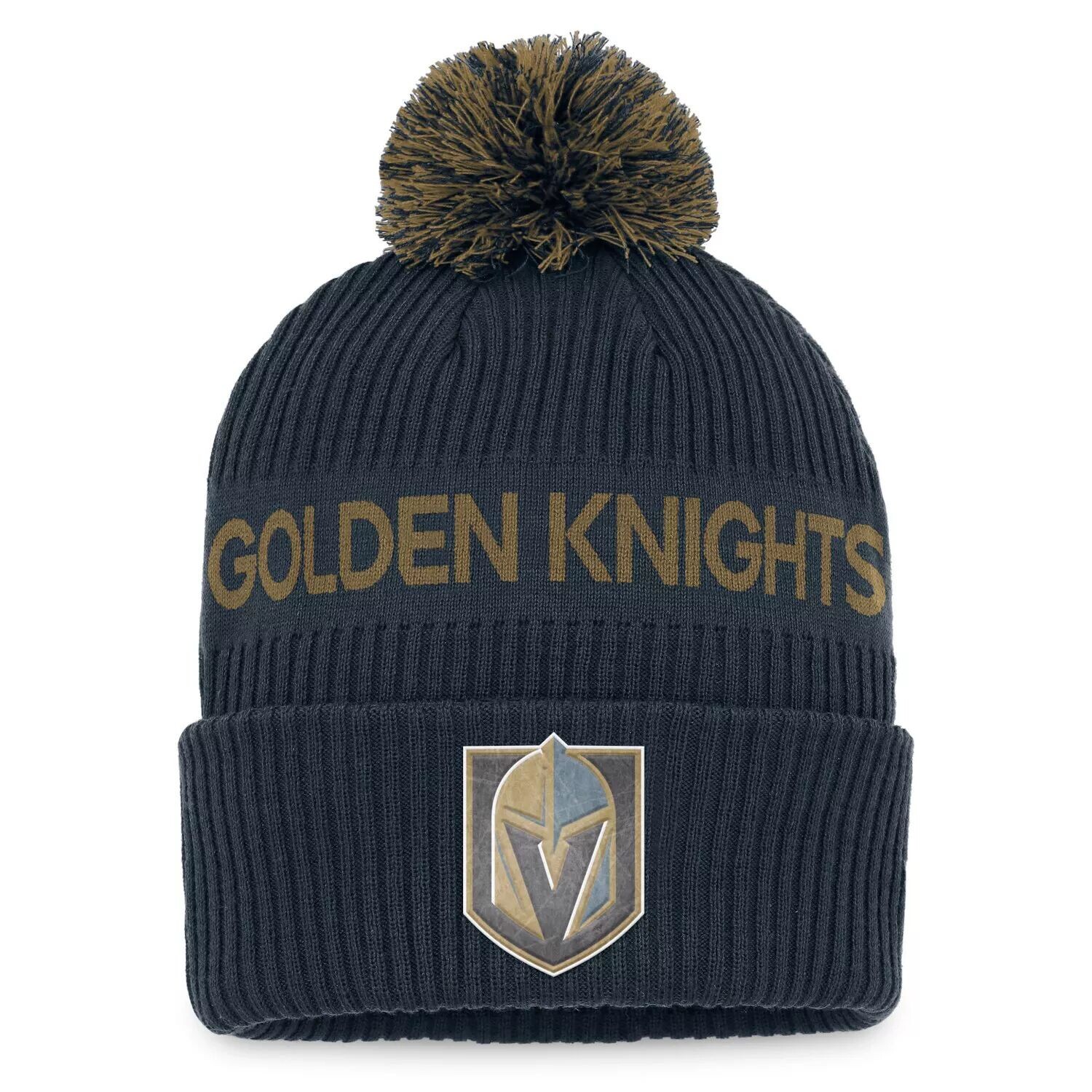 

Мужская фирменная серая/золотая шапка Fanatics Vegas Golden Knights NHL Draft 2022 Authentic Pro с манжетами и помпоном