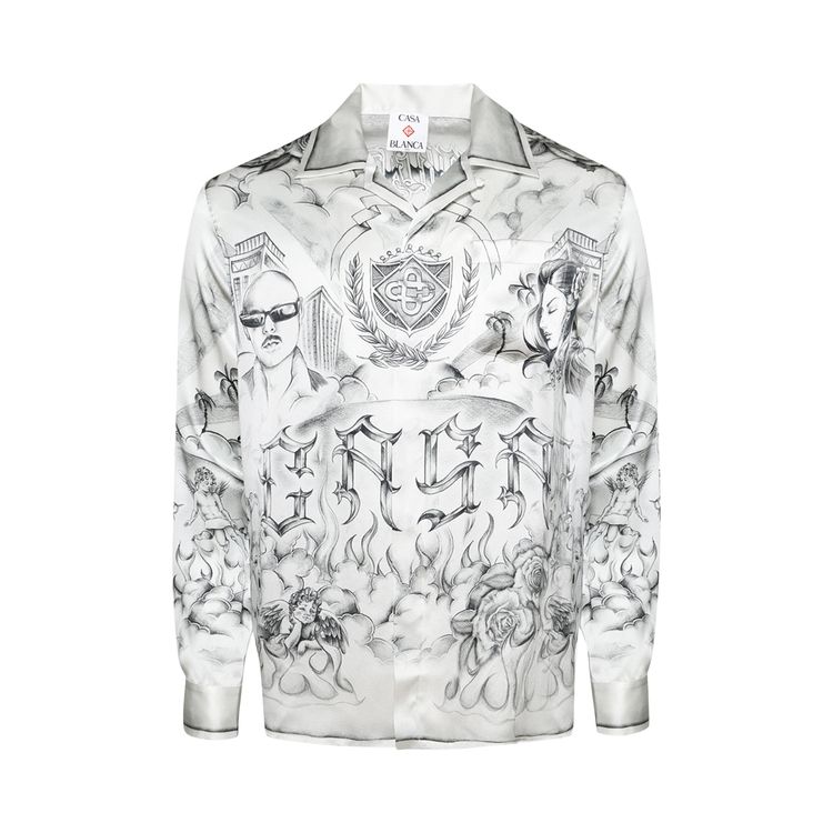 

Рубашка Casablanca Tattoo Silk Shirt 'White', белый