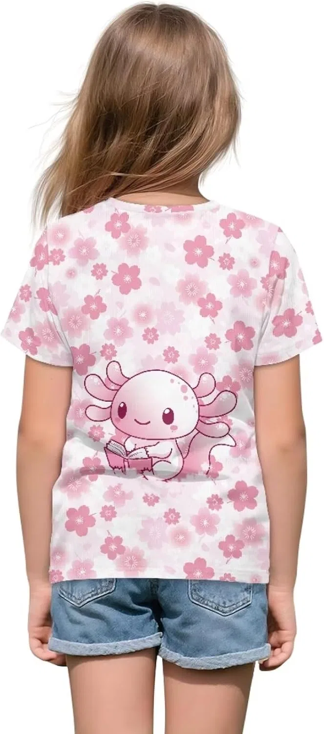 Детская футболка с принтом Gzzxiailg, Pink Floral Axolotl — фото 2