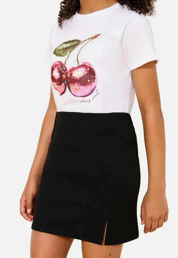 Юбка мини Regular fit split front, Lipsy, A-line, черный