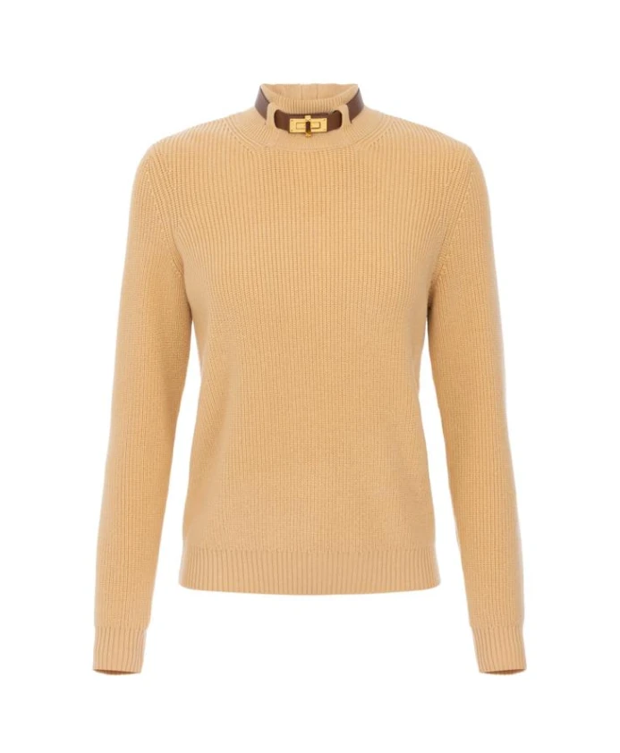 

Свитер из смесовой шерсти с украшенными стразами лямками Elisabetta Franchi, бежевый