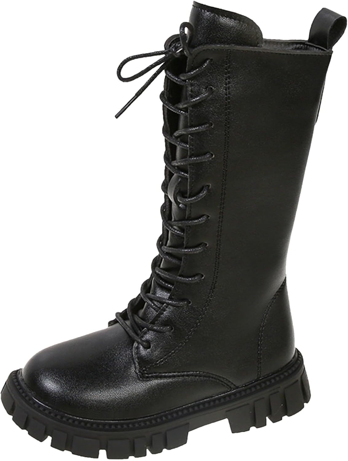 

Девочкам: сапоги для верховой езды с шнуровкой, сапоги до середины голени, боевые ботинки, модные водонепроницаемые из искусственной кожи с боковой молнией, панк-гот стиль, для детей 4-12 лет Generic, A11 Black