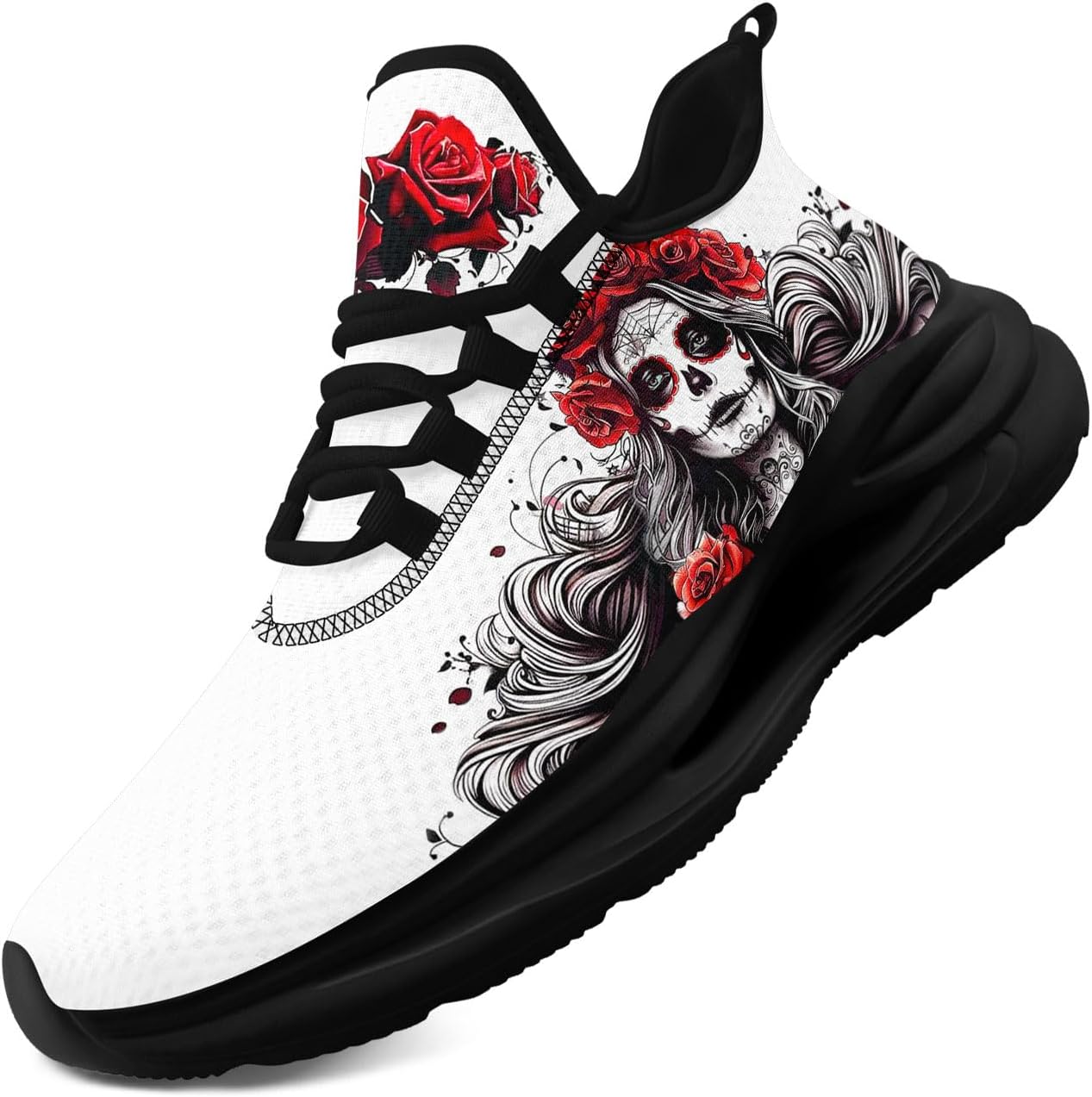 

Крутые индивидуализированные мужские и женские готические кроссовки для бега с черепом, панк стиль, легкие, дышащие, повседневные кроссовки для прогулок и спорта Coolcustomize, белый/красный