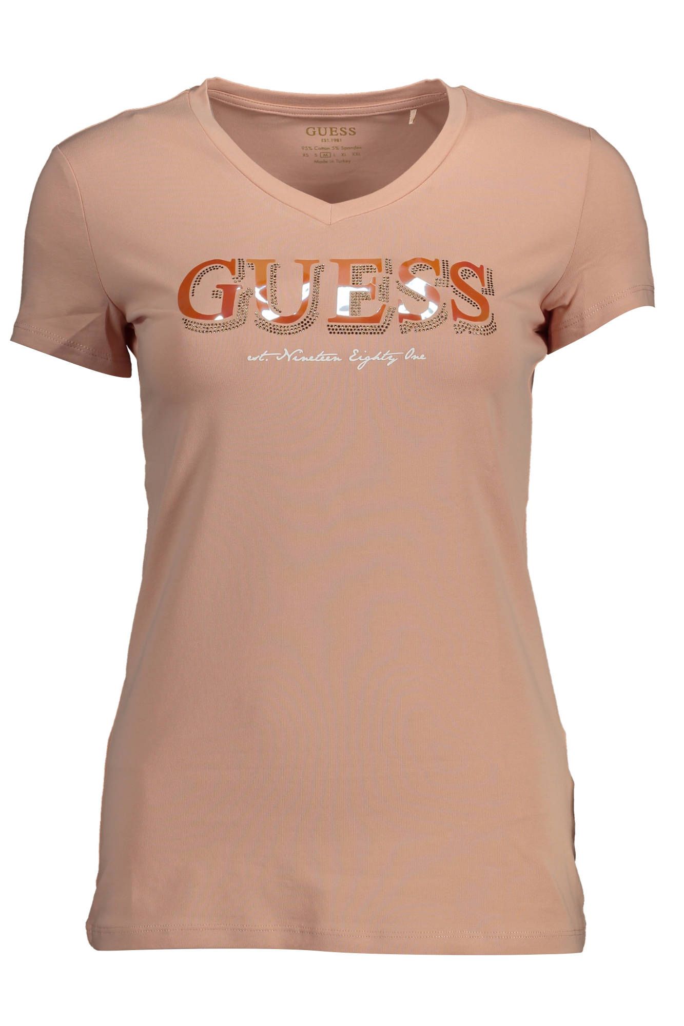 

Розовая хлопковая женская футболка Guess Shoes