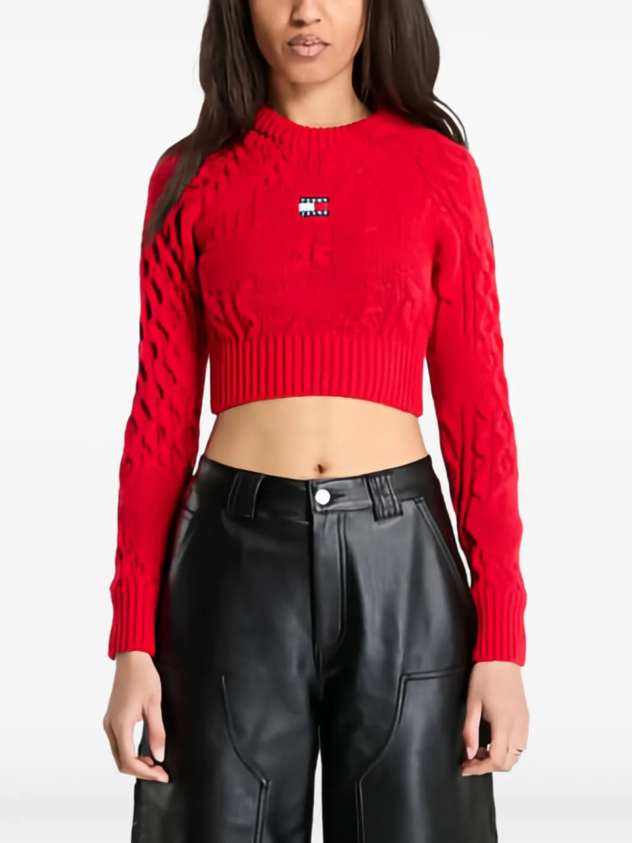 

Джемпер Tommy Jeans с косой вязкой, красный
