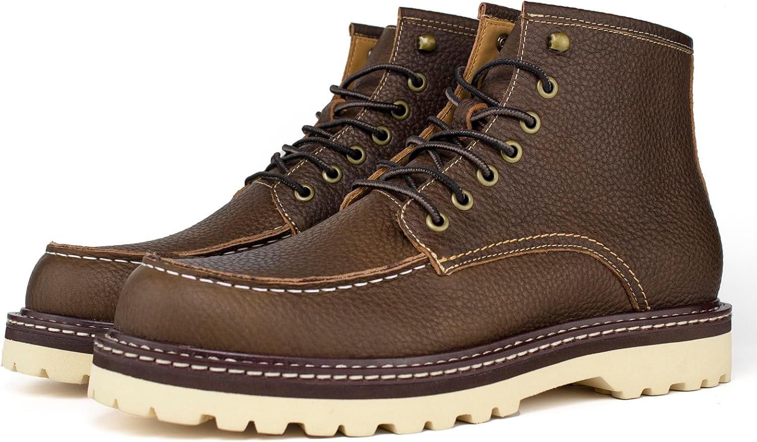 

Ботинки Psanfawq 6 с мягким носком для мужчин - из высококачественной кожи с противоскользящей подошвой и удобной стелькой, прочные ботинки на шнуровке для работы и повседневной носки, Litchi Brown