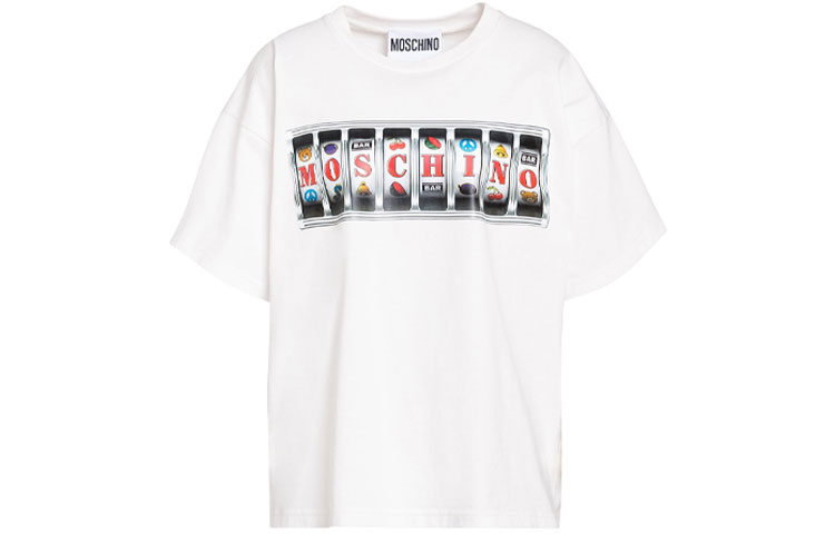 

Moschino Женская белая футболка с круглым вырезом, умеренно прямой крой, Белый, Moschino Женская белая футболка с круглым вырезом, умеренно прямой крой